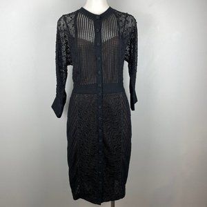 Beguile Byron Lars Anthropologie Women's Black Mona Dress Lace Sheath Knit 10